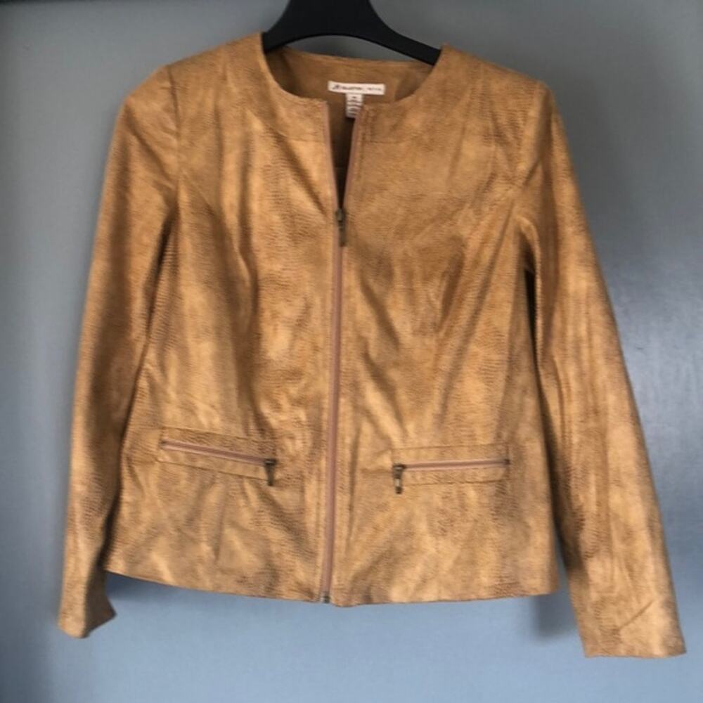 JM Collection Womens Zip Snakeskin Print Jacket sz 6P Long Sleeve Zip Pockets
